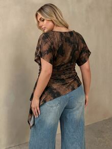 Auralis Plus Size Women's Tie-Dye Pleated Casual Versatile Daily T-Shirt - Multicolor - View 2