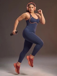Powerista Women's Plus Size Trim Back Cutout Sleeveless Sports Jumpsuit - Blue - View 2