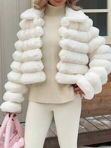 CovetEZ Women's Autumn/Winter Zip-Up Collar Versatile Faux Fur Jacket - White - View 4