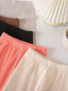 秋冬女童抓絨內裡中厚燈芯絨條紋面料 玫瑰紅、玫瑰棕、粉色、杏色多色 4件套 純色打底褲 百搭時尚必備 - 彩色 - 查看 4