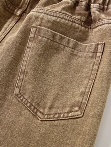 SHEIN TweenGirlsHeart Embroidered Wide Leg Jeans Elastic Waist Cargo Denim Pants Casual Loose Fit Trousers - Coffee Brown - View 6