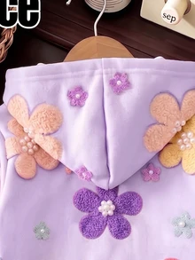 1 Pc Young Girls Fall Style Floral Print Zip-Up Sweatshirt, Casual Fall Clothes - Multicolor - View 4