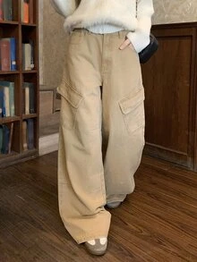 DAZY Women's Loose Wide Leg Denim Jeans - Khaki - View 7
