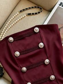Franclia Women's Button Design Fashion Strapless Napoleon Top - Burgundy - View 4