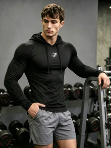 GymBeat Men's Hooded Drawstring Long Sleeve Sports Sweatshirt - Black - View 3