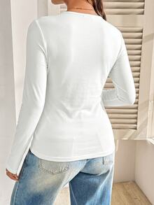 SHEIN Maternity Solid Color Overlap V-Neck Long Sleeve Tie-Front Minimalist Nursing Top - White - View 2
