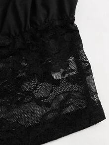 Sweetra 2000s Style Going Out Tops, Women's Autumn/Winter Elegant Sweet Lace Patchwork Waist-Cinching Fitted Tops - Black - View 5