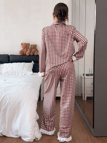 Napfluff Women's Casual Home Striped Print Lapel Contrast Color Ruffle Bowknot Long Sleeve Long Pants Pajama Set - Multicolor - View 2