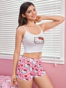 HELLO KITTY AND FRIENDS | SHEIN Women's Cartoon Print Camisole Top And Shorts Pajama Set - White - View 1
