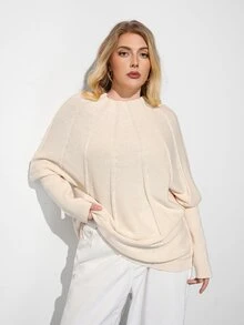 Maija Plus Size Women's Round Neck Batwing Long Sleeve Fashion Pullover Sweater - Beige - View 7