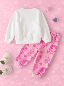 THE POWERPUFF GIRLS X SHEIN Baby Girl Crew Neck Long Sleeve Sweatshirt And Sweatpants Casual Set - Pink - View 2