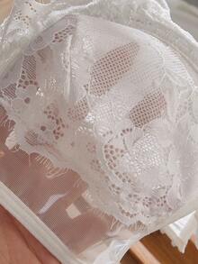 Myrelith Lace Patchwork Solid Color Underwire Push-Up Semi-Sheer Unlined Women's Bra - White - View 4