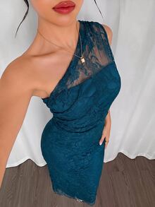 Firerie 女款夏季優雅浪漫時尚通勤性感風不對稱單肩修身洋裝，適合派對、海灘度假、開學季、浪漫約會、婚禮季、生日、復活節，春夏洋裝 - 水鴨藍 - 查看 10