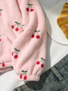 SHEIN Gadis Remaja Perempuan Jaket Rajut Pita Mewah Kerah Tegak Setengah Resleting Patchwork Longgar Kasual - Baby Pink - View 5