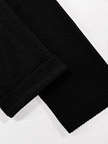 Balvessa Women All-Match Commute Casual Slim Fit Ribbed Texture Turtleneck Zipper Long-Sleeved T-Shirt - Black - View 6