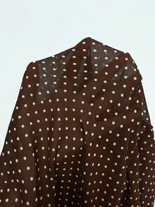 SHEIN Sheer Polka Dot Chiffon Print Square Neck Ruffle Long Sleeve French Elegant Autumn Women's Blouse - Coffee Brown - View 7