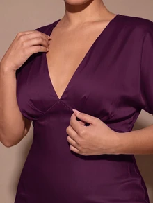 SHEIN BAE CURVE 女款大尺碼短袖休閒洋裝 - 紫色 - 查看 5