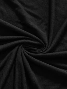 ROMWE Hippie Spring Summer Autumn Solid Color Casual Shoulder Strap Wooden Bead Decor Batwing Sleeve Ruched Waist Slimming Design Cowl Neck Plus Size Women's Top - Black - View 4