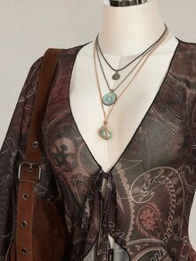 SHEIN ICON 大碼女士上衣 - 棕色 - 查看 10