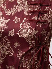 Nöista Women's New Chinese Style Short Top With Slanted Collar And Stand-Up Collar - Burgundy - View 9