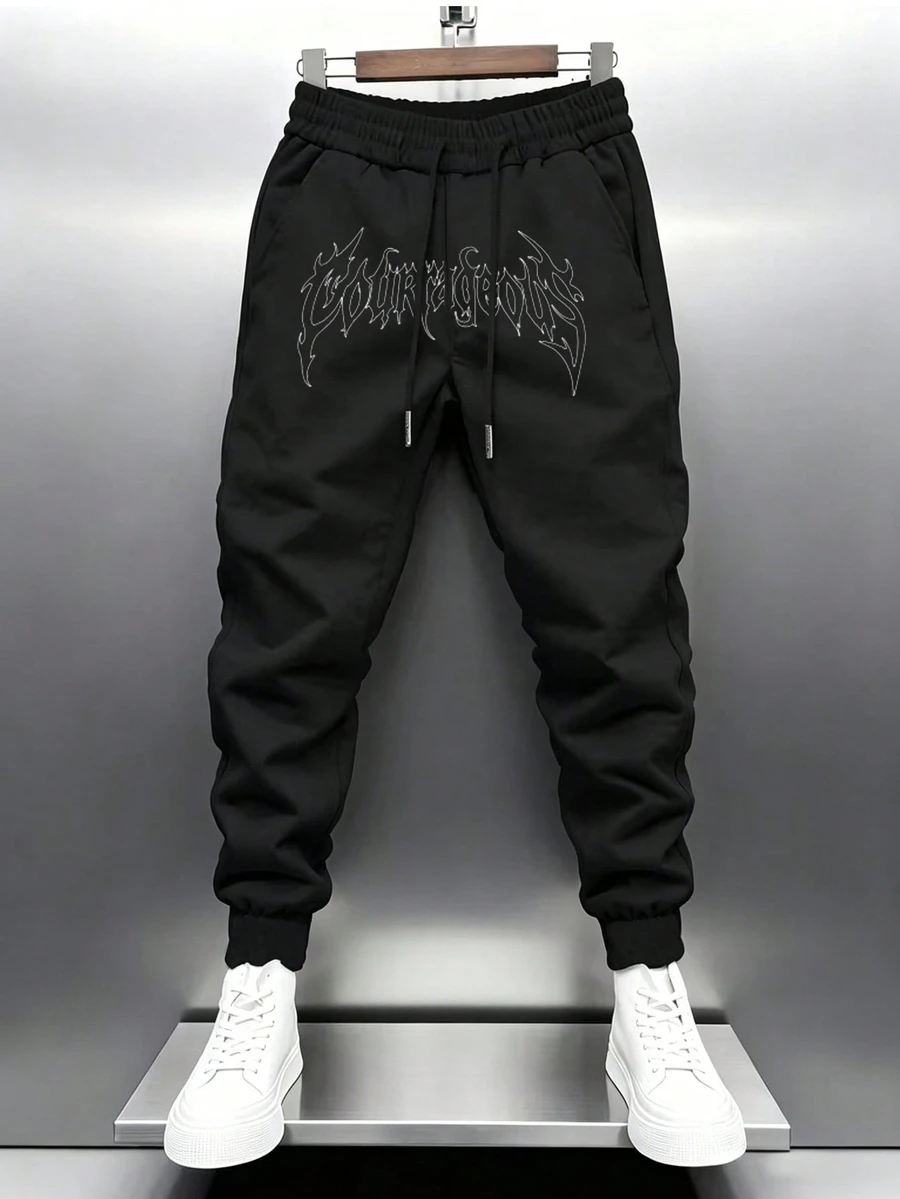 Gym Rark Men's Letter Print Elastic Leg Drawstring Waist Casual Sports Long Pants - Black - View 1
