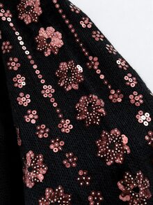Rusticease 大尺碼優雅度假風亮片刺繡套頭毛衣 - 黑色 - 查看 4