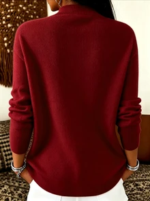 Trelyra Women's Solid Color Cowl Neck Long Sleeve Casual Top - Red - View 2