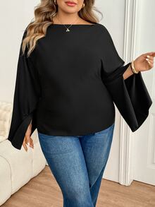 SHEIN CURVE+ Women's 22W Solid Color Pleated Casual Versatile Daily Travel T-Shirt - Black - View 5