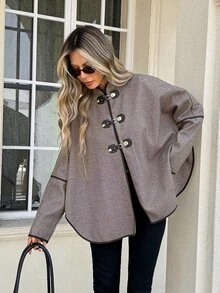 Serisse Mantel Panjang Wanita dengan Kancing Logam di Bagian Depan, Elegan untuk Musim Gugur/Musim Dingin, Formal, Mewah, Bisnis, Chic, Gaya Dasar, Natal, Kembali ke Sekolah, Festival, Tahun Baru. - MultiWarna - View 6