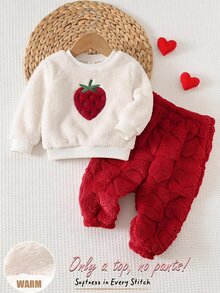 Cozy Pixies 女嬰草莓刺繡圓領長袖毛絨衛衣 - 彩色 - 查看 1