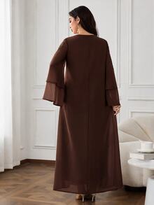 Al Najma Women's Button Decor Lace Solid Color Loose Arabian Dress - Coffee Brown - View 2