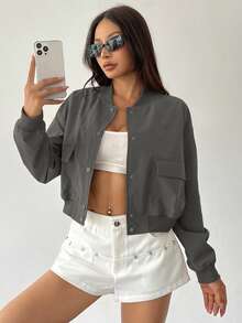 Flirla Women's Button Long Sleeve Fashion Loose Baseball Jacket - Dusty Purple - View 7