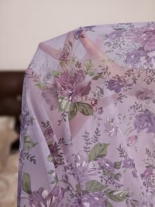 Slumberist 性感時尚女款網紗印花高開衩長款睡袍 - 紫色 - 查看 8