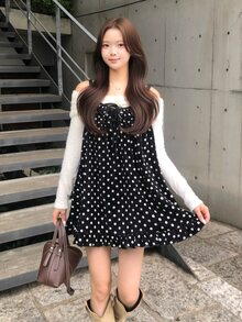 FRIFUL 女款波點休閒百搭日常穿著細肩帶背心上衣 - 黑色 - 查看 8