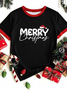 Chillumni Kaos oblong pria motif Natal "MERRY Christmas" warna hitam dengan kerah bulat. - MultiWarna - View 1