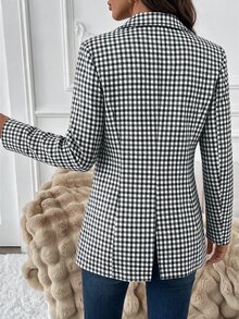 SHEIN Clasi 女款黑白格紋長袖修身時尚百搭西裝外套 - 黑與白 - 查看 2