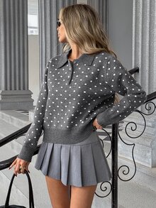 Pariaura American Retro Collared Loose Slimming College Style Versatile Colorblock Pullover Sweater - Dark Grey - View 3