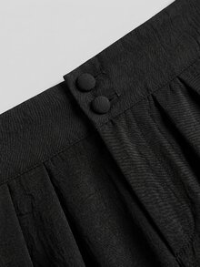 SHEIN PETITE CURVE 大尺碼女款素色百褶寬腿寬鬆休閒長褲 - 彩色 - 查看 6