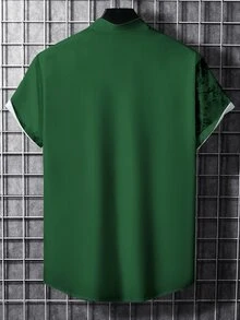Manfinity Homme Men's Printed Pattern Front Button Short Sleeve Shirt - Green - View 2
