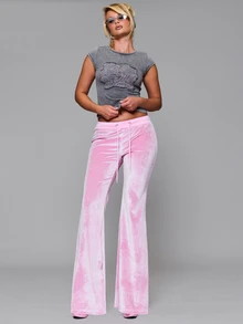 MUSERA Graphic Embroidered Fitted Crewneck Tee Autumn Fall Winter Daily Back To School Pink Pony - Dark Grey - View 2