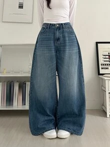 DAZY Women's Washed Casual Loose Fit Jeans - Blue - View 5