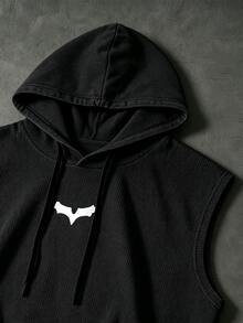 Acti Log Camiseta sin mangas deportiva con capucha y cordón para hombre con estampado de murciélago - Negro - Ver 4