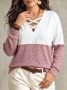 SHEIN LUNE 女款休閒對比色大尺碼運動衫，秋冬季 - 彩色 - 查看 4