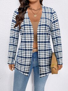 SHEIN 大尺碼女款秋冬格紋簡約西裝外套 - 彩色 - 查看 6
