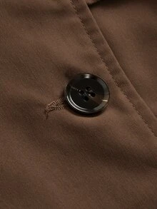 SHEIN Girlism 青少年女孩棕色短版雙排扣風衣外套，秋季穿搭，冬季優雅通勤，長袖收腰，肩章領口，秋季外套 - 棕色 - 查看 7