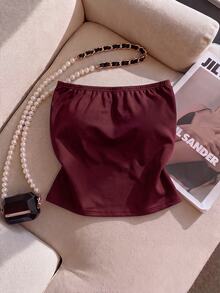 Franclia Women's Button Design Fashion Strapless Napoleon Top - Burgundy - View 2