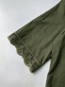 Linhara CURVE 大尺碼女款拼接蕾絲休閒秋季襯衫 - 軍綠色 - 查看 6