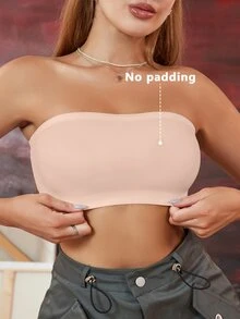 SHEIN 女款純色無鋼圈無肩帶舒適抹胸內衣 - 淺粉色 - 查看 1