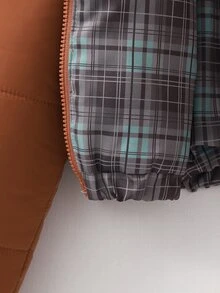Girls' Winter Padded Coat, Brown With Brown Plaid Lining, Reversible, Suitable For Parties, Gatherings And Daily Commute - Brown - View 8