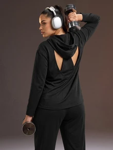 Powerista Women's Plus Size Loose Backless Sports Sweatshirt - Black - View 7